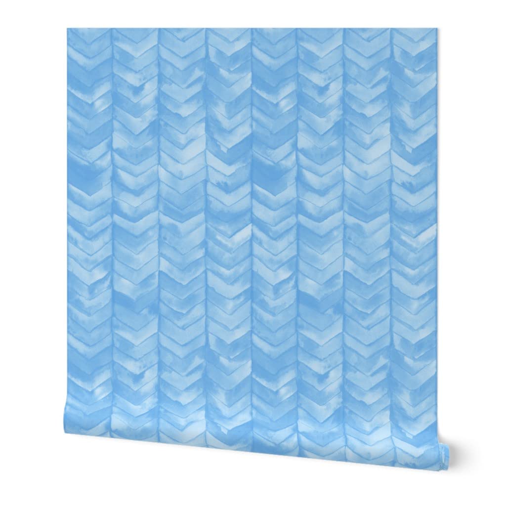 Removable Wallpaper Swatch - Chevron Watercolor Blue Aqua Mermaid Scale Peel & Stick Wallpaper for Nursery, Kids Room, Bathroom Decor | Spoonflower