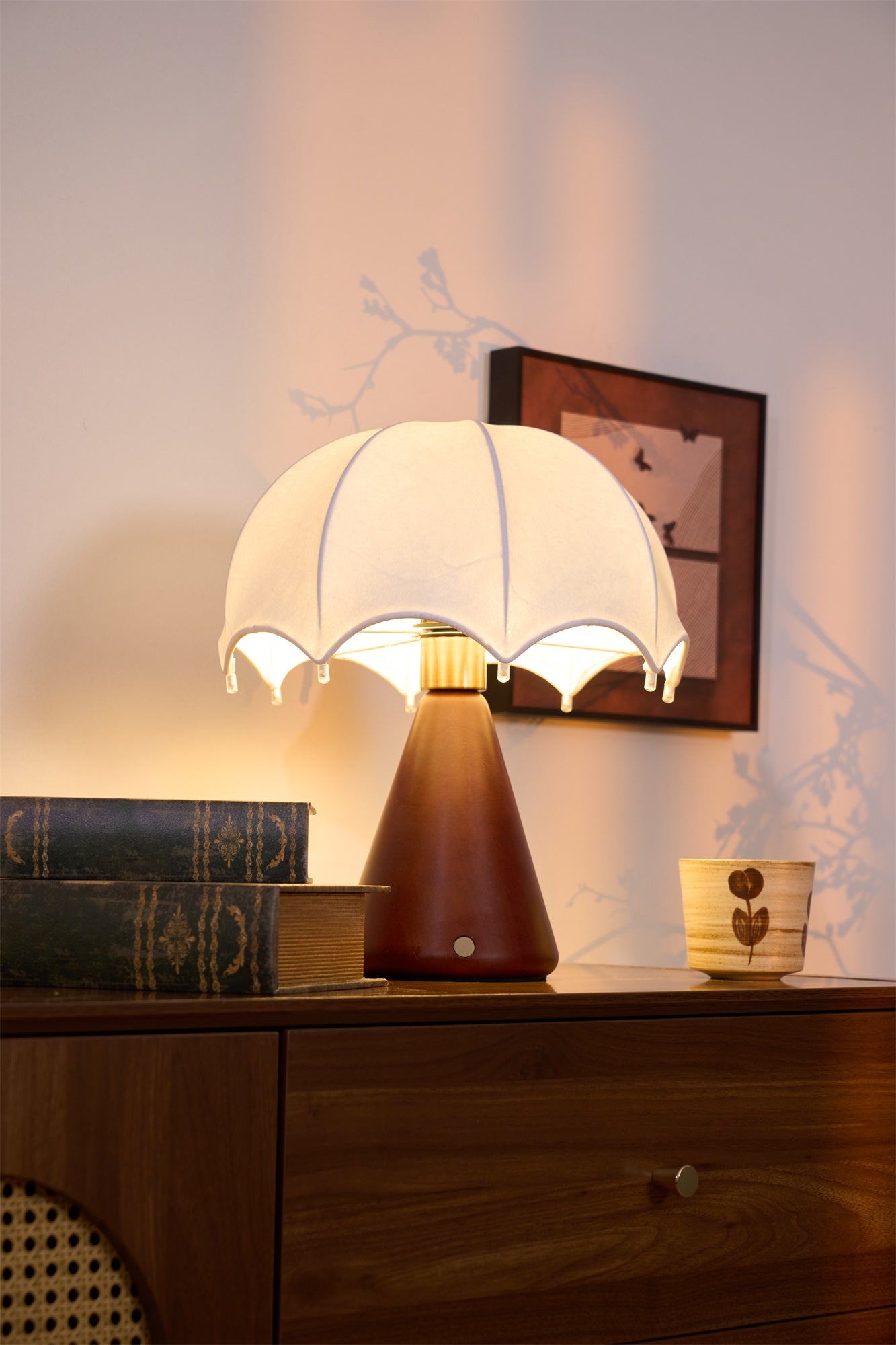 Elegant Silk Table Lamp with Umbrella Design - Perfect for Bedroom, Living Room & Office Decor