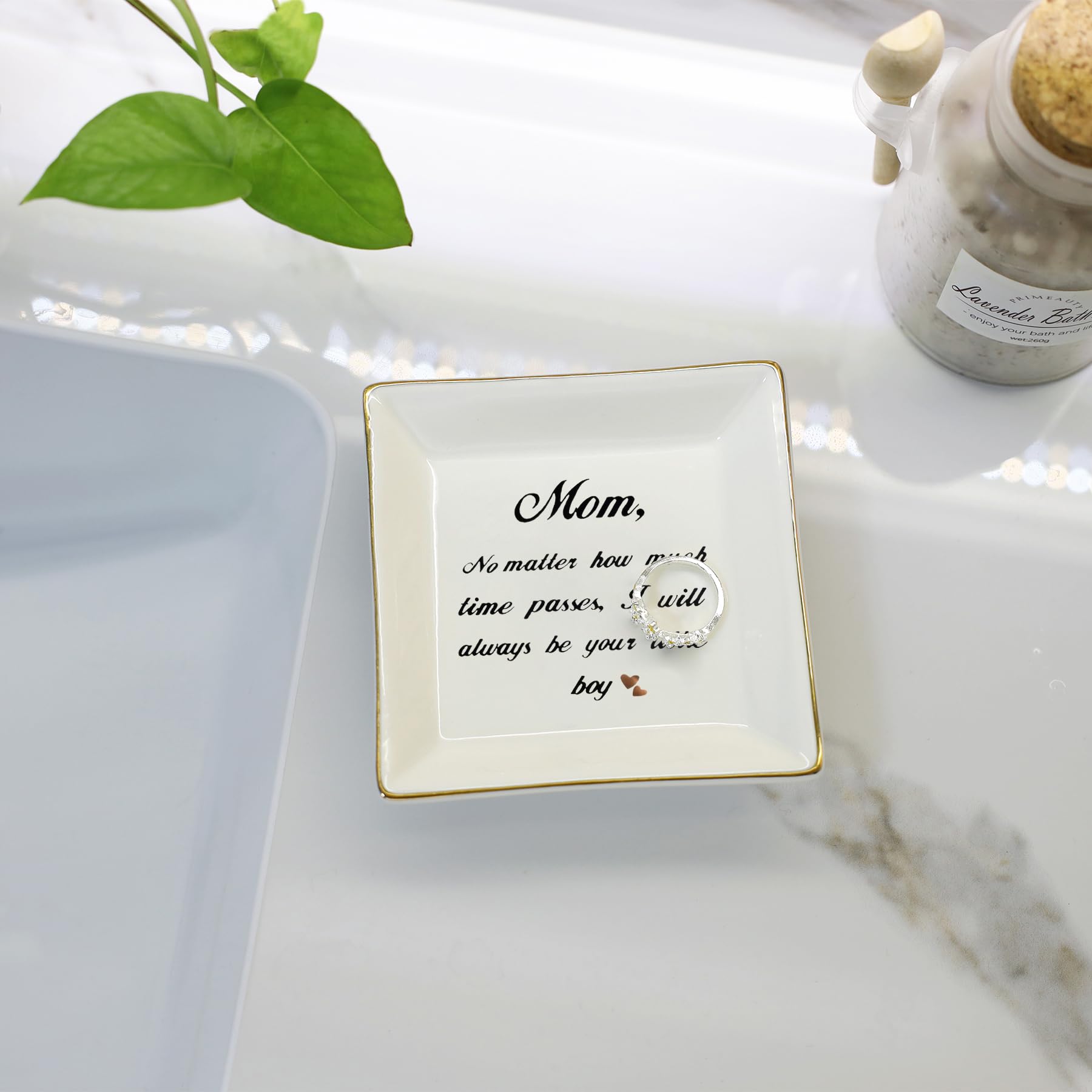 HOME SMILE Ceramic Ring Dish - Elegant Jewelry Tray for Rings, Earrings & Small Accessories - Perfect Gift for Mom, Sister & Friends - Bedroom Vanity, Bathroom Counter & Entryway Organizer