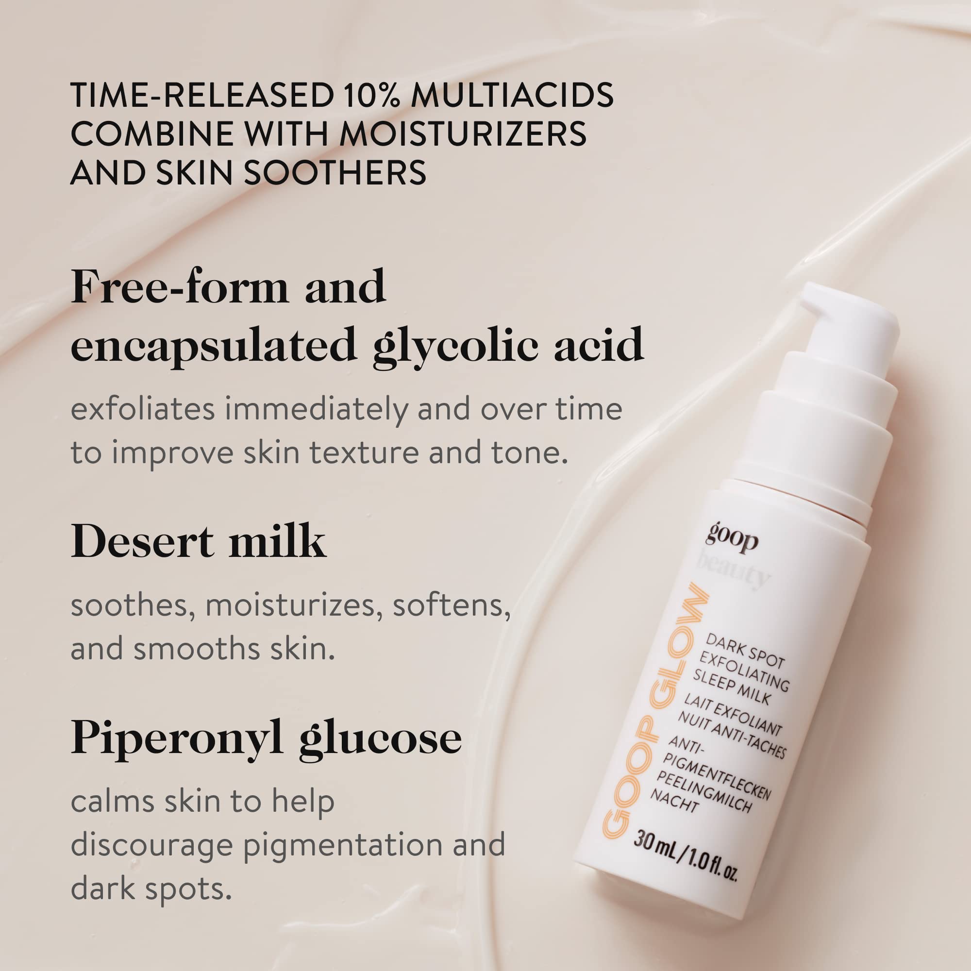 Goop Beauty Sleep Milk Serum - Glycolic Acid & Hyaluronic Acid Face Exfoliator for Wrinkles, Pores & Dark Spots | Smooths Uneven Skin Texture | 1 fl oz | Perfect for Nighttime Skincare Routine & Anti-Aging Treatment