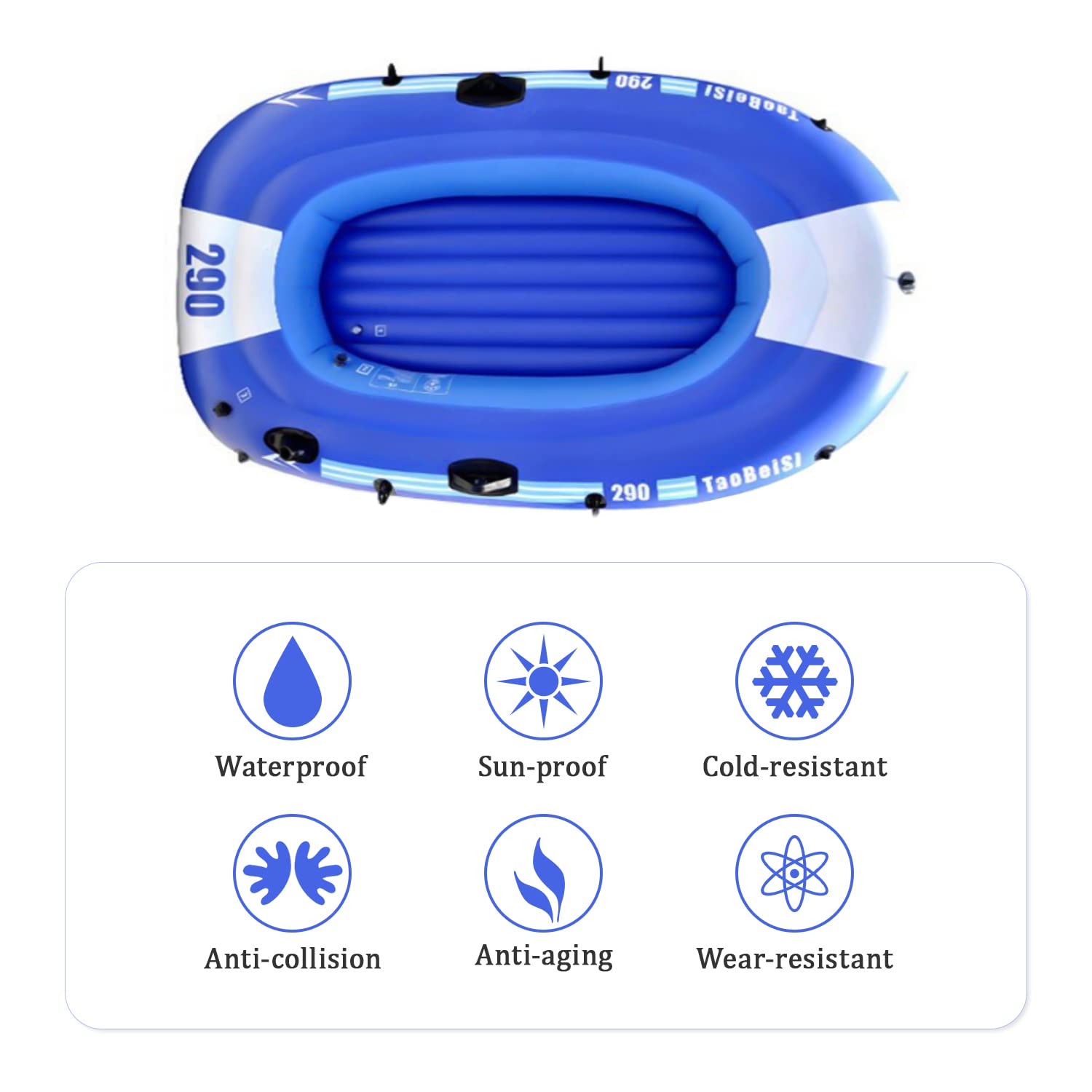 **YUEWO Inflatable Boat - 2-4 Person PVC Kayak Dinghy, Heavy-Duty Fishing & Touring Air Raft with 2 Oars - Perfect for Water Sports, Fishing, Camping & Family Outings**
