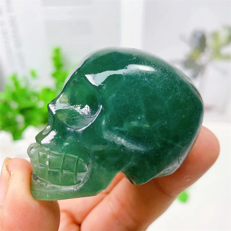 Natural Fluorite Skull Carving Sculpture - Healing Crystal Gemstone Art, 2 Inch Handcrafted Home Decor for Meditation, Reiki & Spiritual Healing - Unique Gift for Collectors & Crystal Enthusiasts