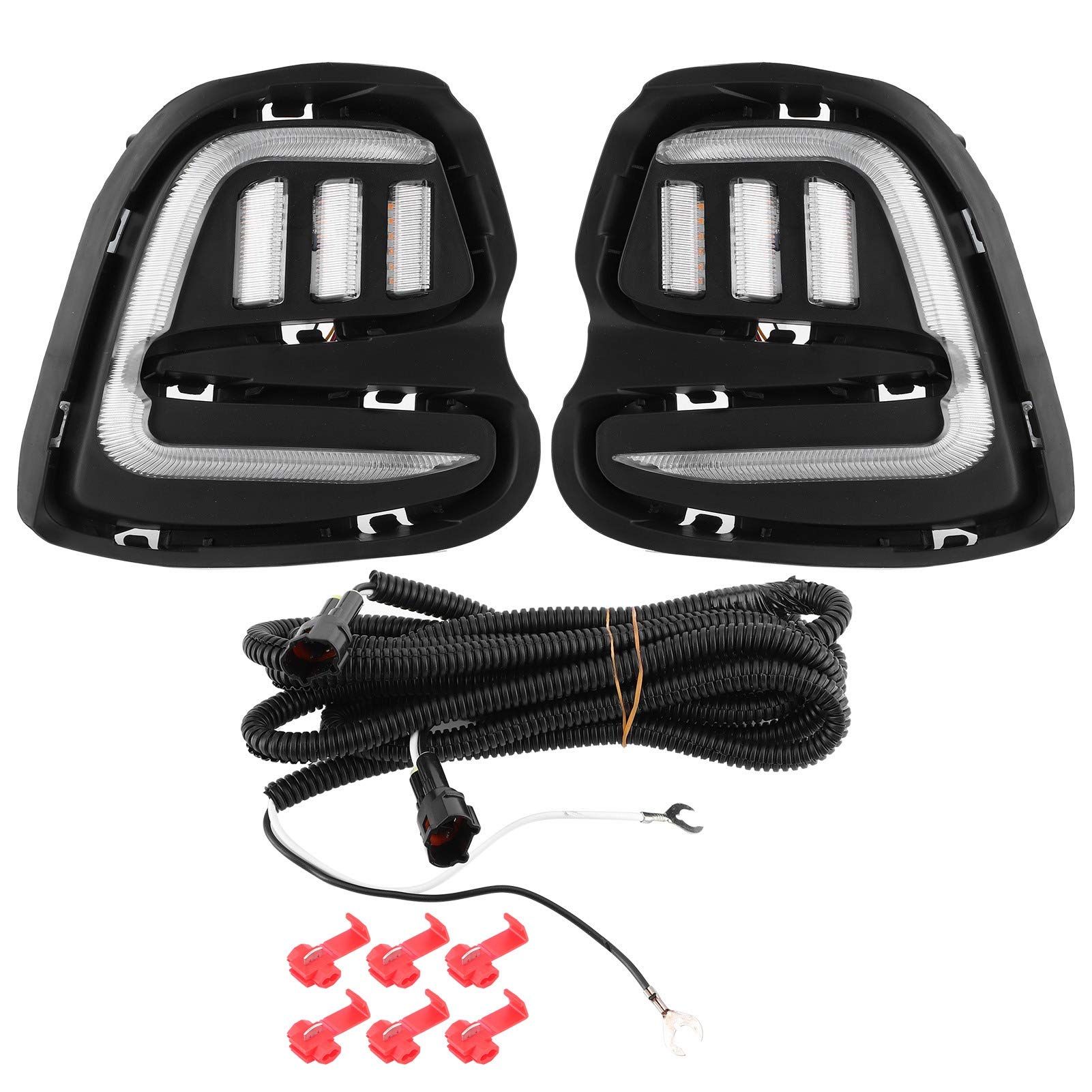 Qiilu Car LED DRL Daytime Running Lights - 3 Color (White/Amber/Yellow) with Turn Signal Function - Compatible with Chevy Cavalier 2015-2019 Models - Upgrade Your Vehicle's Style & Safety for Day & Night Driving