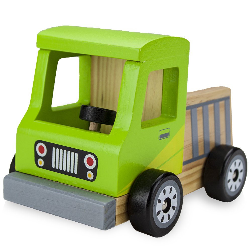 Imagination Generation Natural Beech Wood Pickup Truck Toy with Wooden Wheels - Eco-Friendly Lime Green Toy Car for Kids, Perfect for Pretend Play & Toddler Learning Activities
