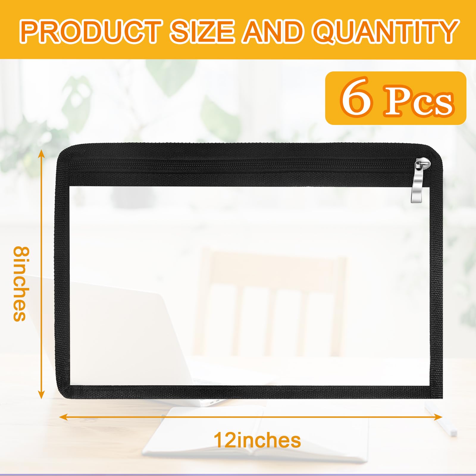 Zealor 6/12 Pack Clear Zipper Pouches - 12x8 Inch Waterproof PVC Makeup Bags for Travel, Cosmetics, Medical Supplies & Pencil Organization | Portable Storage for Toiletries, First Aid & School Supplies