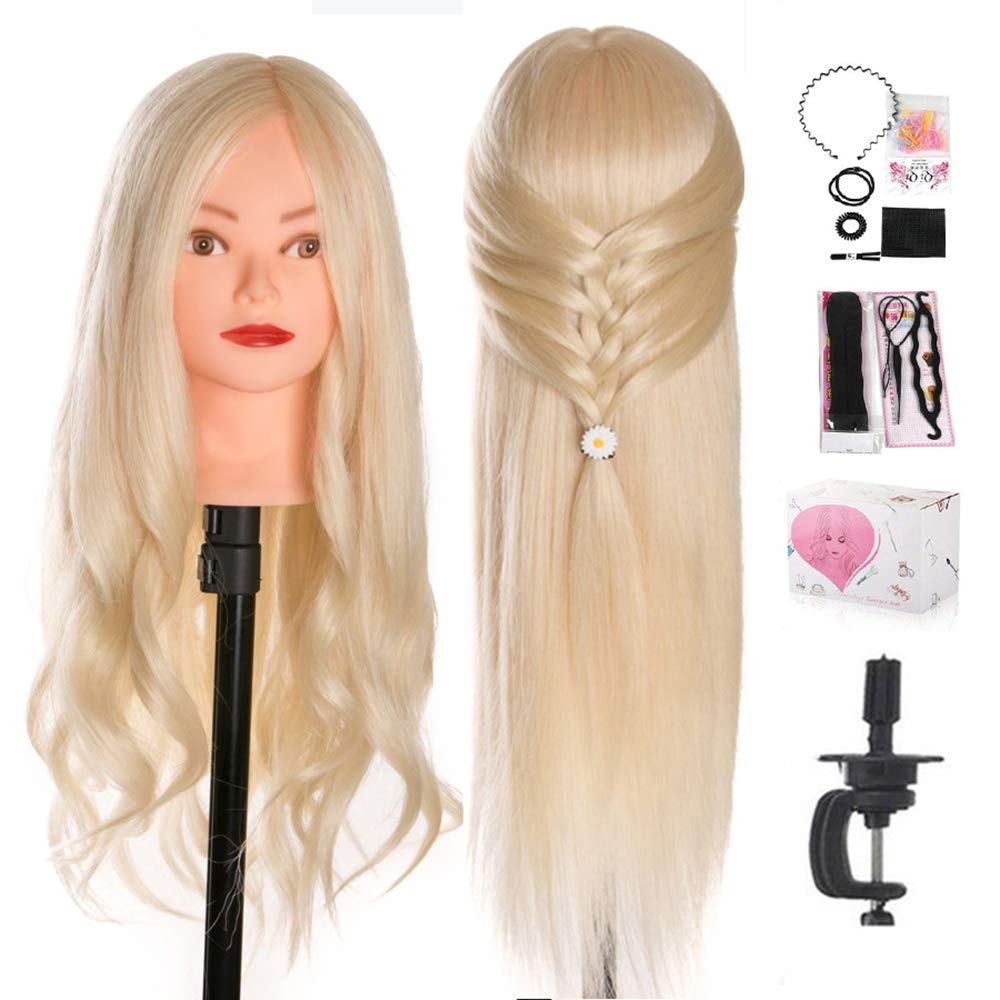 24 Inch Mannequin Head for Hair Styling Training - Creamy White Long Hair Cosmetology Doll Head with Clamp Stand & Accessories | Perfect for Straightening, Curling, Perming Practice | Salon & Beauty School Training Tool