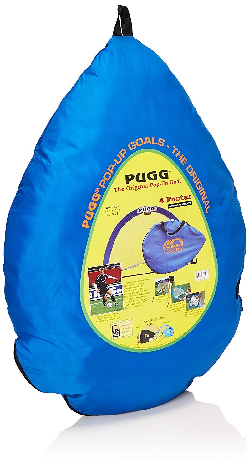 PUGG 4ft Portable Pop Up Soccer Goal - Original Training Futsal Football Net with Carry Bag (Set of 2) - Perfect for Backyard Practice, Youth Games & Pickup Matches