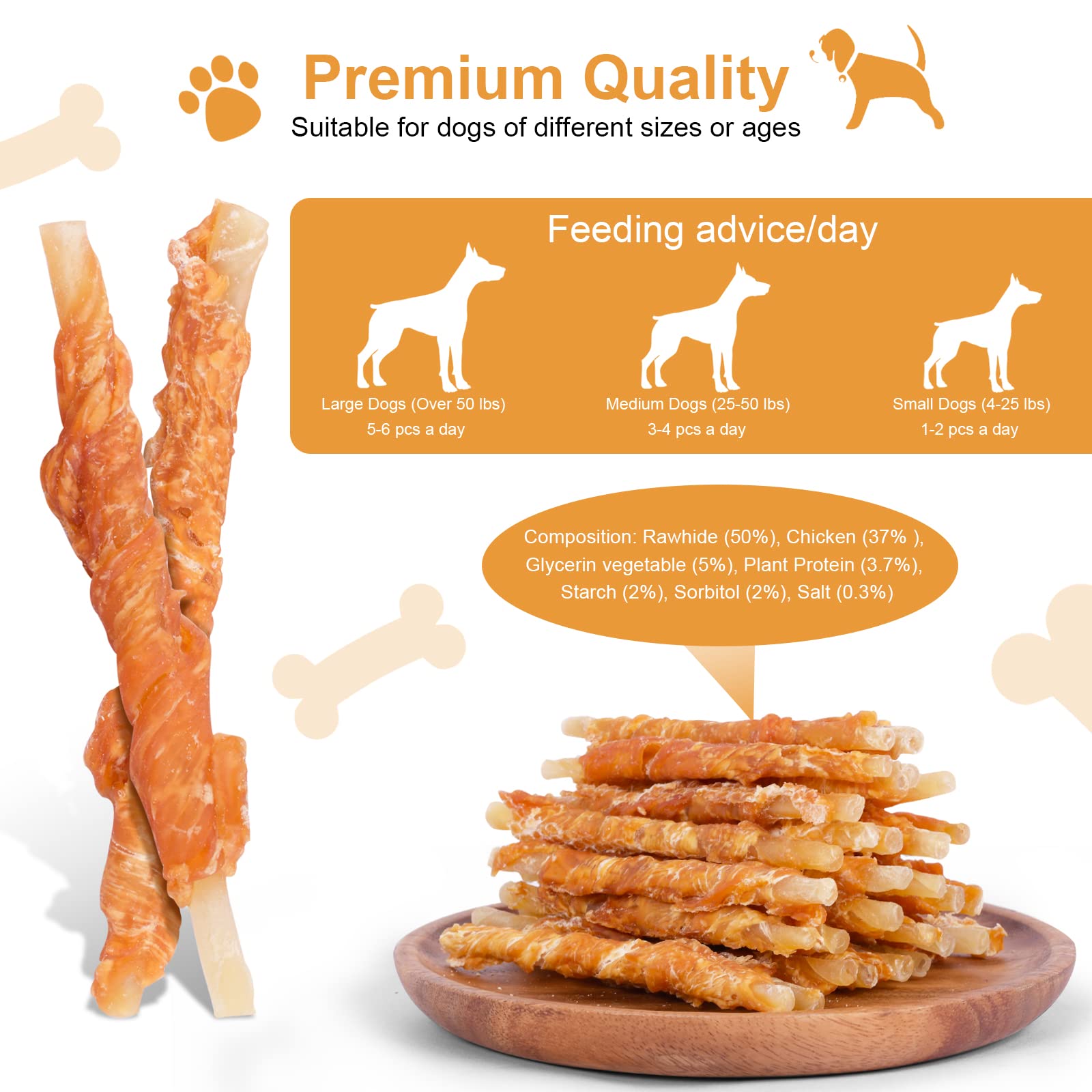 Natural Chicken Wrapped Rawhide Dog Chews - 1lb All-Natural Puppy Training Treats & Dental Sticks for Small, Medium & Large Dogs - Perfect for Teething, Chewing & Reward Training
