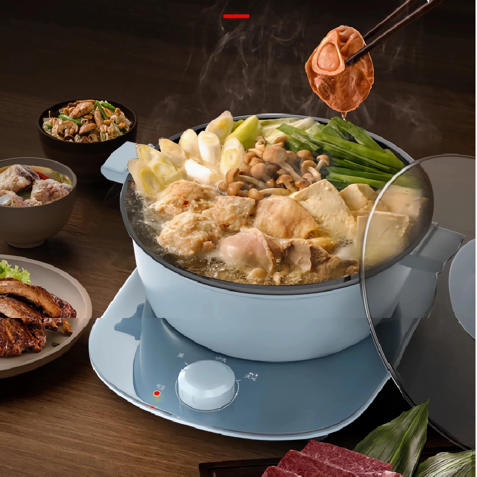 Electric Shabu Shabu Hot Pot - 3L Non-Stick Electric Hot Pot with Split Burner for Home & Dorm Cooking | Perfect for Asian Hot Pot, Fondue, Soup & Family Gatherings