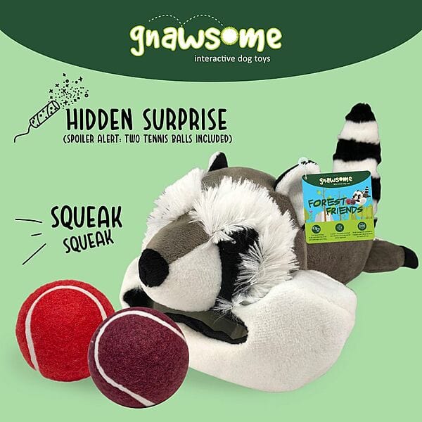 Gnawsome Forest Friends Large Raccoon Dog Chew Toy - Durable Natural Rubber Teething Toy for Puppies & Dogs - Perfect for Aggressive Chewers, Indoor & Outdoor Play