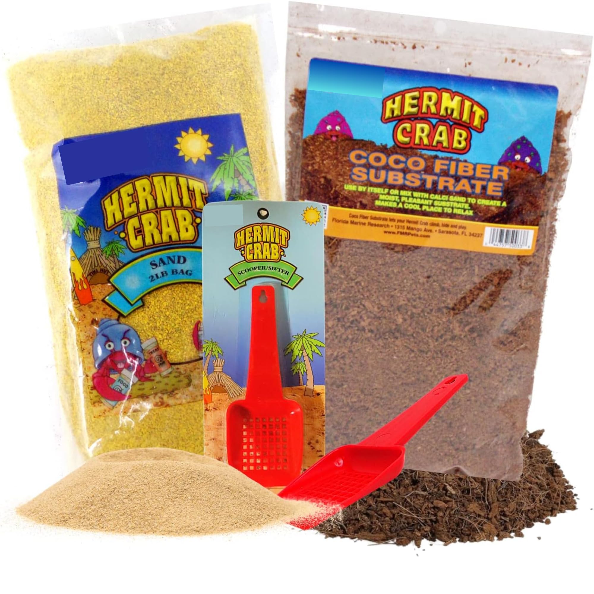 Natural Terrarium Supplies for Hermit Crabs & Reptiles - 2lb Loose Coconut Fiber Substrate, Sand Bag & Scooper Sifter Kit | Bulk Reptile Habitat Accessories | Perfect for Hermit Crab Tanks, Bearded Dragon Enclosures & Reptile Terrariums