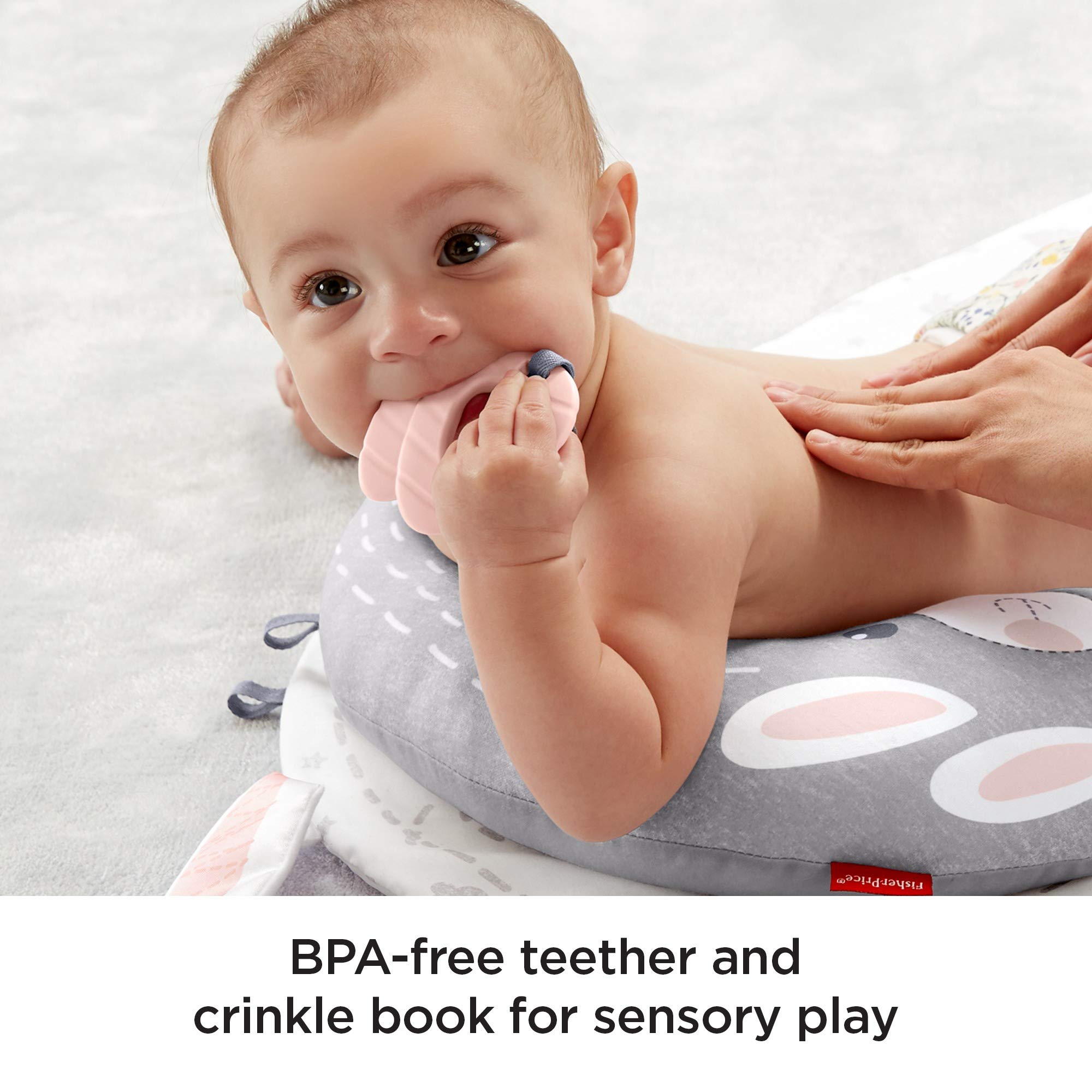 Fisher-Price Baby Bunny Massage Set - Newborn Playmat & Tummy Time Wedge with Soothing Massage Guide for Infants 0-12 Months | Perfect for Relaxation, Bonding & Sensory Development