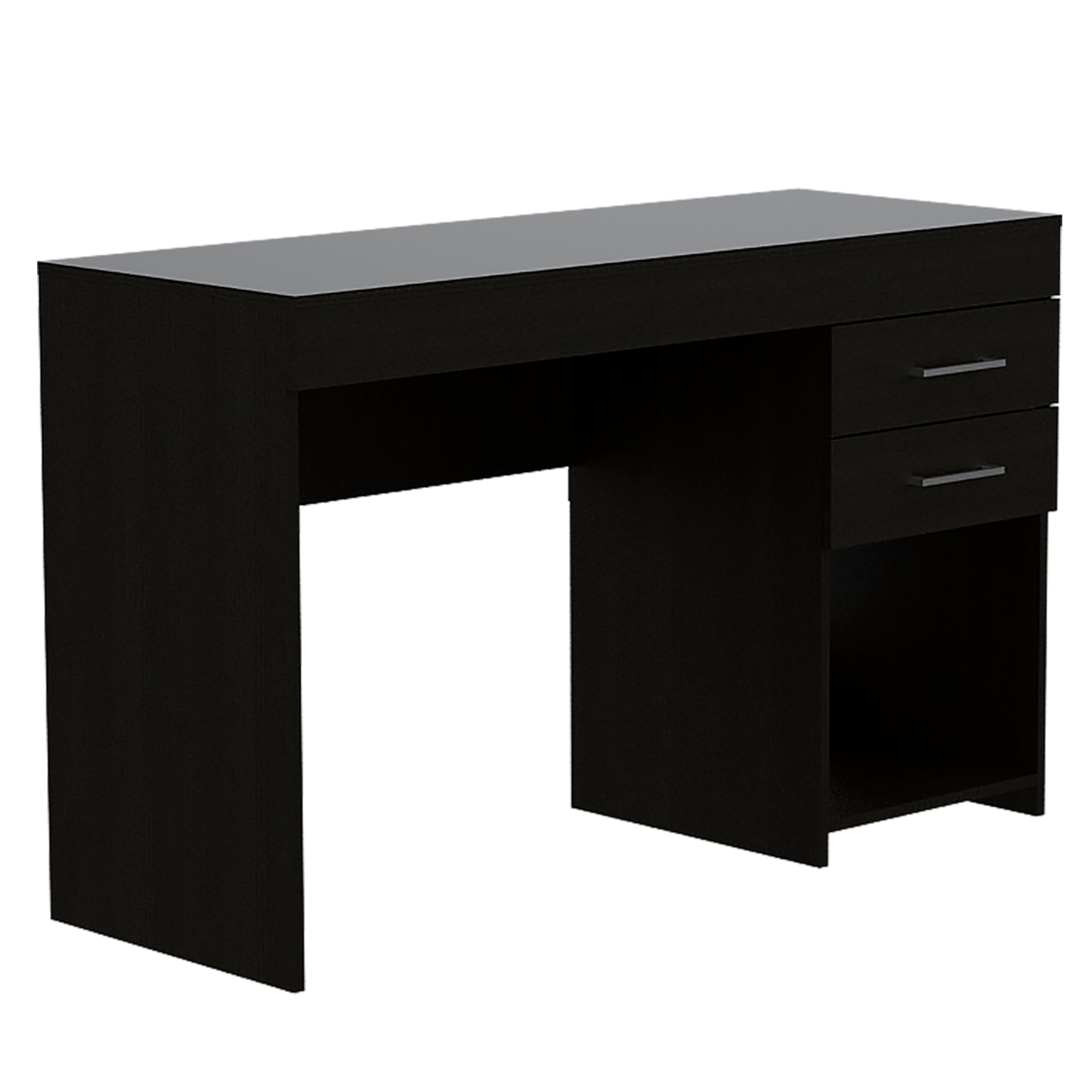 Tuhome Ibare 2 Drawer Computer Desk with Lower Shelf - Black, Modern Home Office Desk for Small Spaces, Perfect for Work, Study, and Gaming Setup