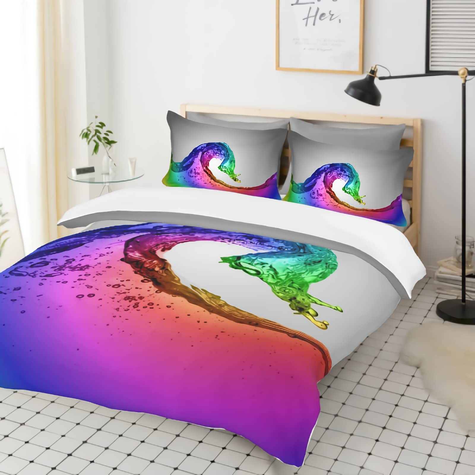 GREDBH Queen Size Rainbow Duvet Cover Set - Liquid Design Colorful Pattern 3-Piece Bedding Set with 2 Pillowcases | 100% Soft Microfiber | Perfect for Kids' Rooms, Guest Bedrooms & Bohemian Style Decor (Comforter Not Included)