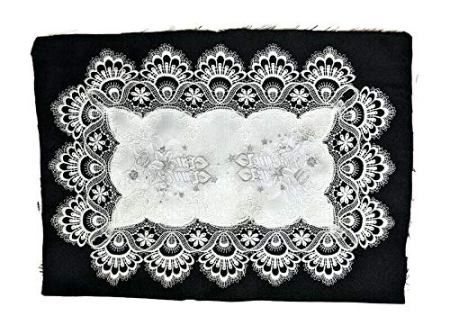 Antique White Christmas Doily Placemat Set - 28x14 Inch Lace Table Runner with White Candles Decor for Holiday Dining, Party, and Home Decor