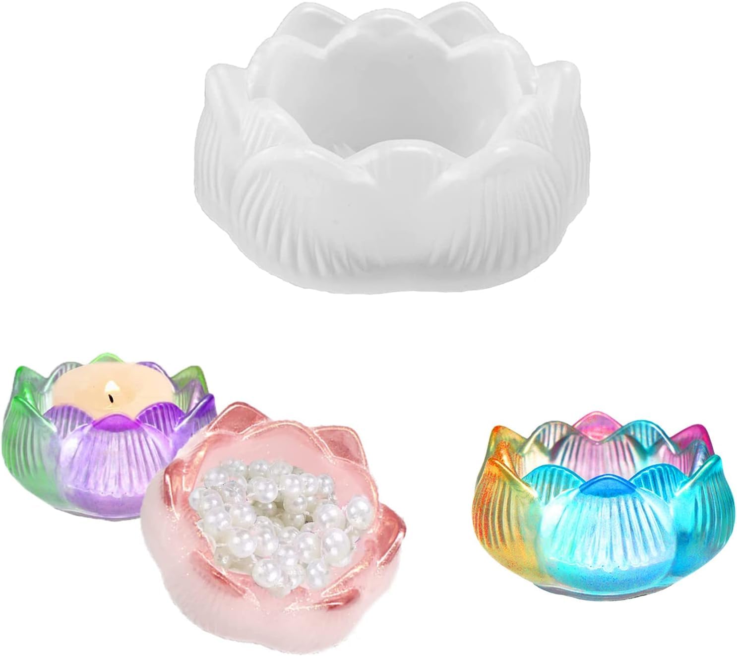 Lotus Shaped Tea Light Candle Holder Silicone Mold | DIY Epoxy Resin Flower Candle Molds for Jewelry Box, Bowl & Home Decor | 3D Lotus Resin Casting Molds for Candle Making & Craft Projects | Perfect for Wedding, Party & Spa Decorations