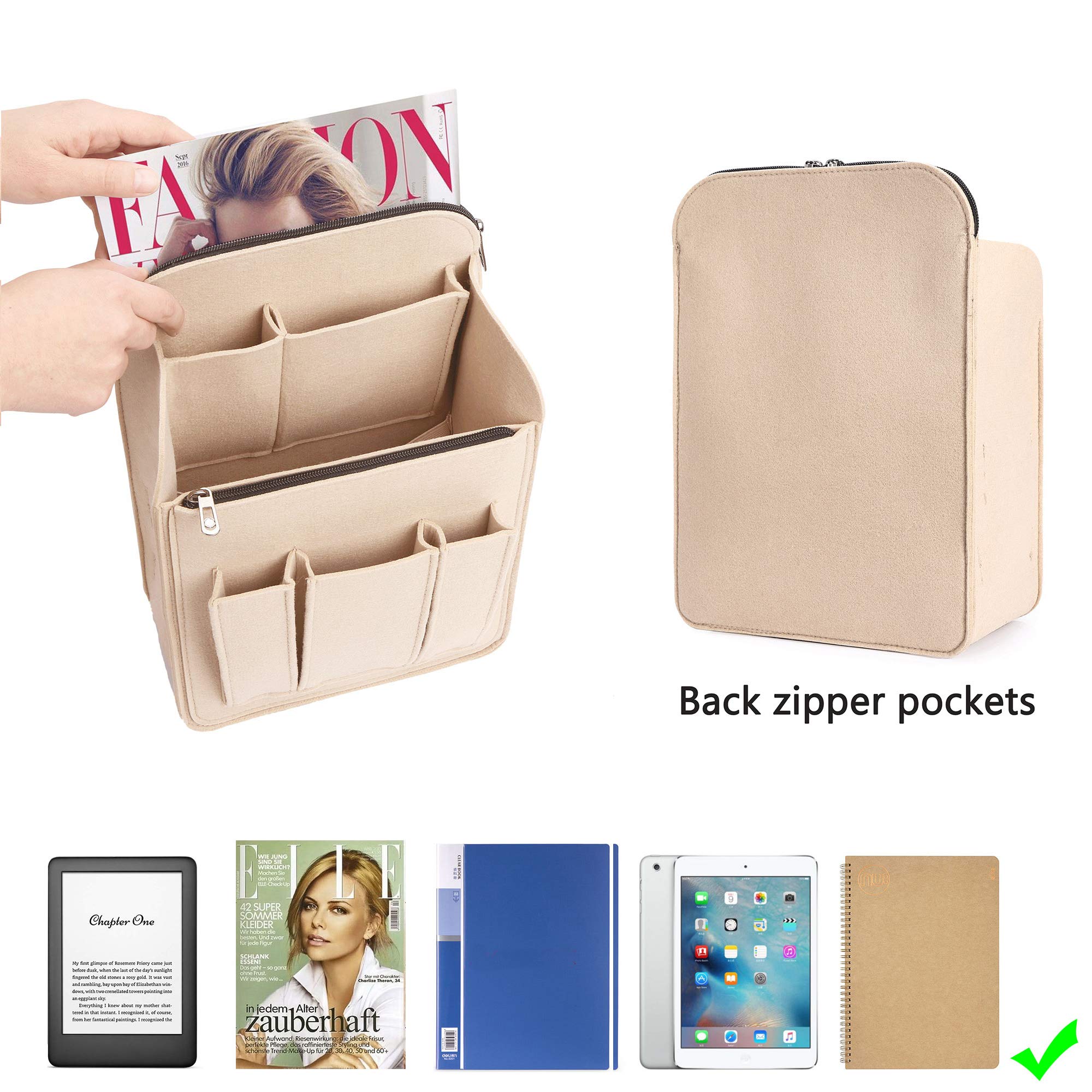 Yoillione Felt Backpack Organizer Insert for Women & Men - Large Travel Rucksack Insert with High Capacity & Zipper Pockets - Lightweight Bag Organizer for Daily Commute, Business Trips & Outdoor Adventures