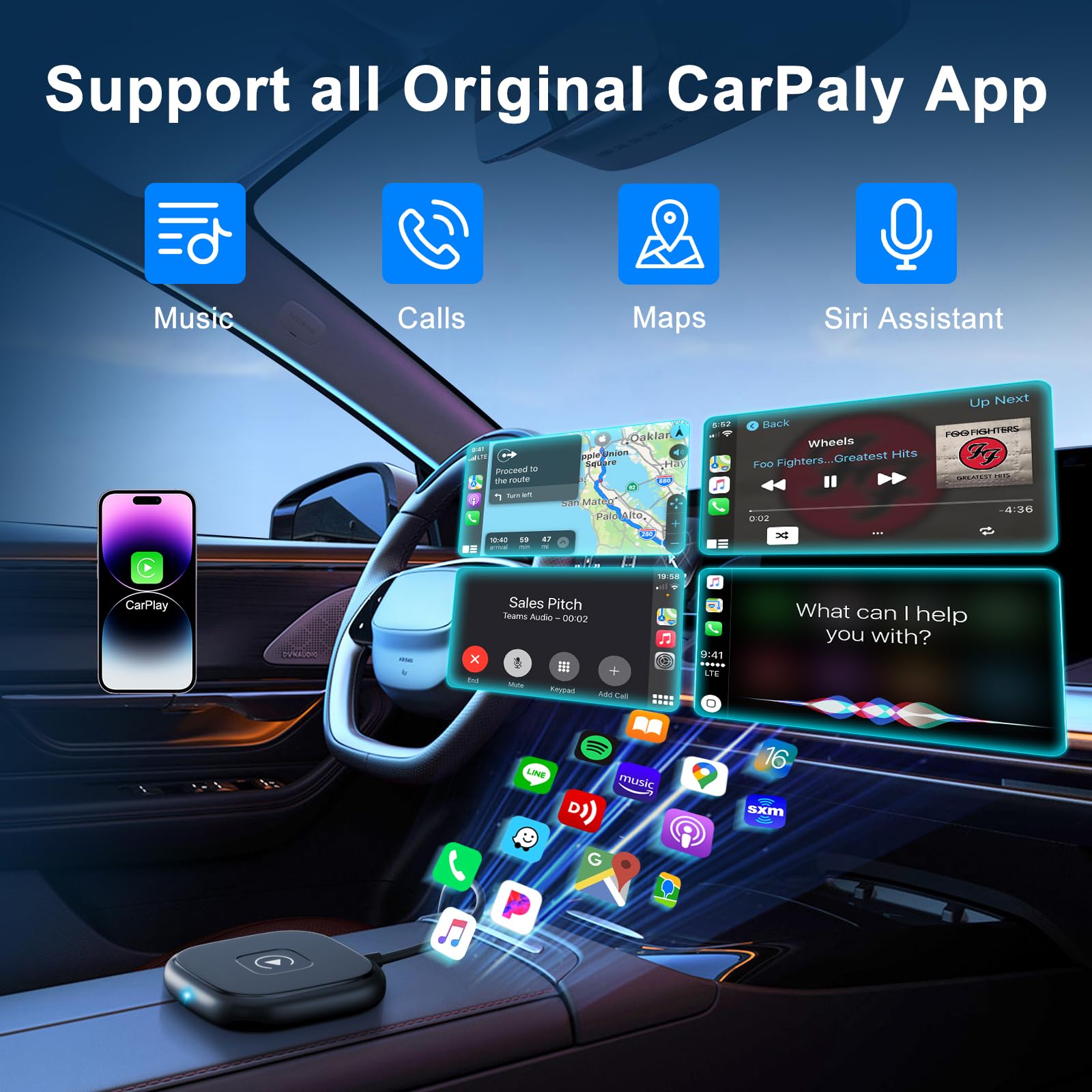 Wireless CarPlay Adapter for iPhone - Upgrade Wired to Wireless CarPlay Instantly, Plug & Play, Compatible with iOS - Perfect for Commuting, Road Trips & Hands-Free Driving
