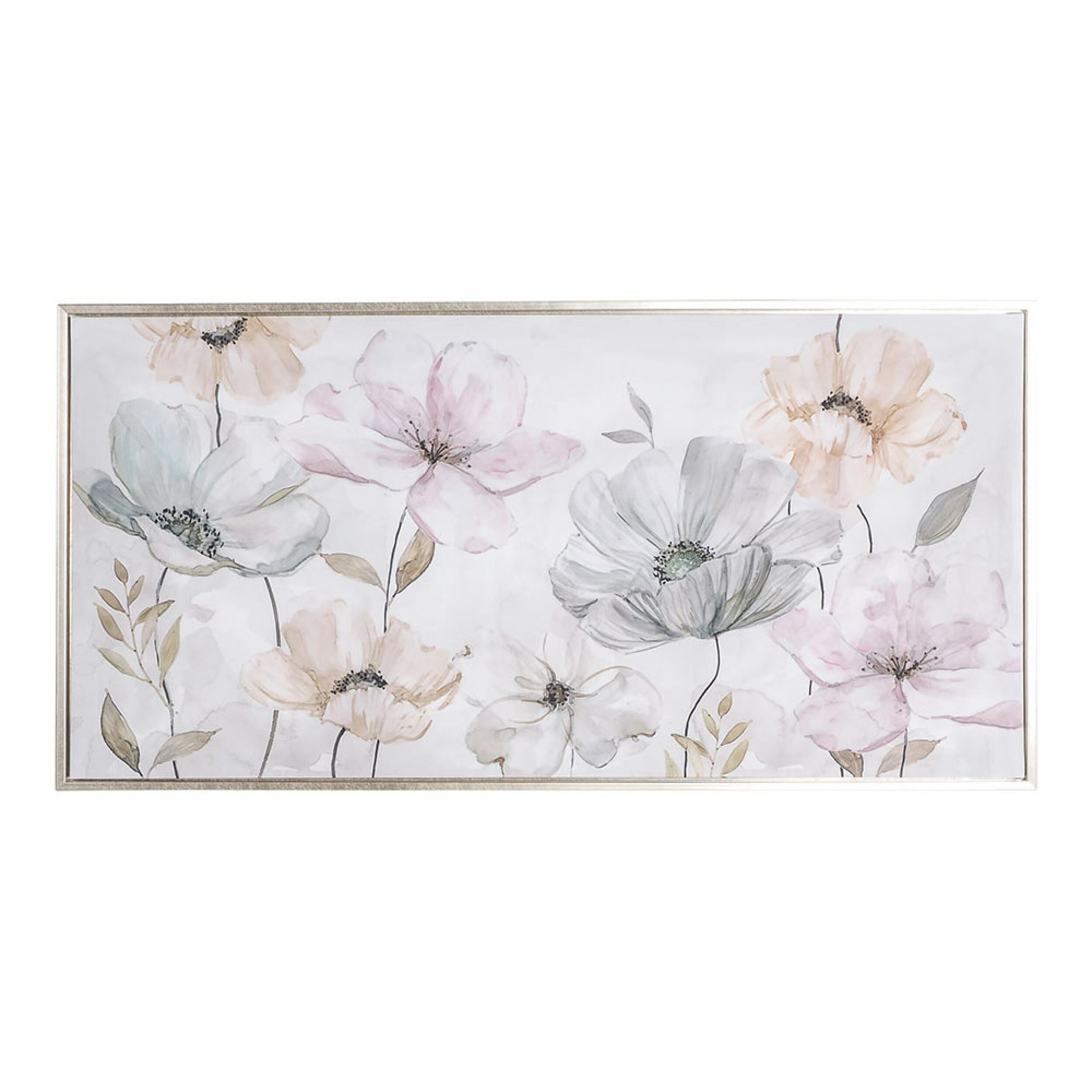 Arthouse Delightful Blooms Silver Framed Floral Wall Art Print 100x50cm - Perfect for Living Room, Bedroom & Office Decor