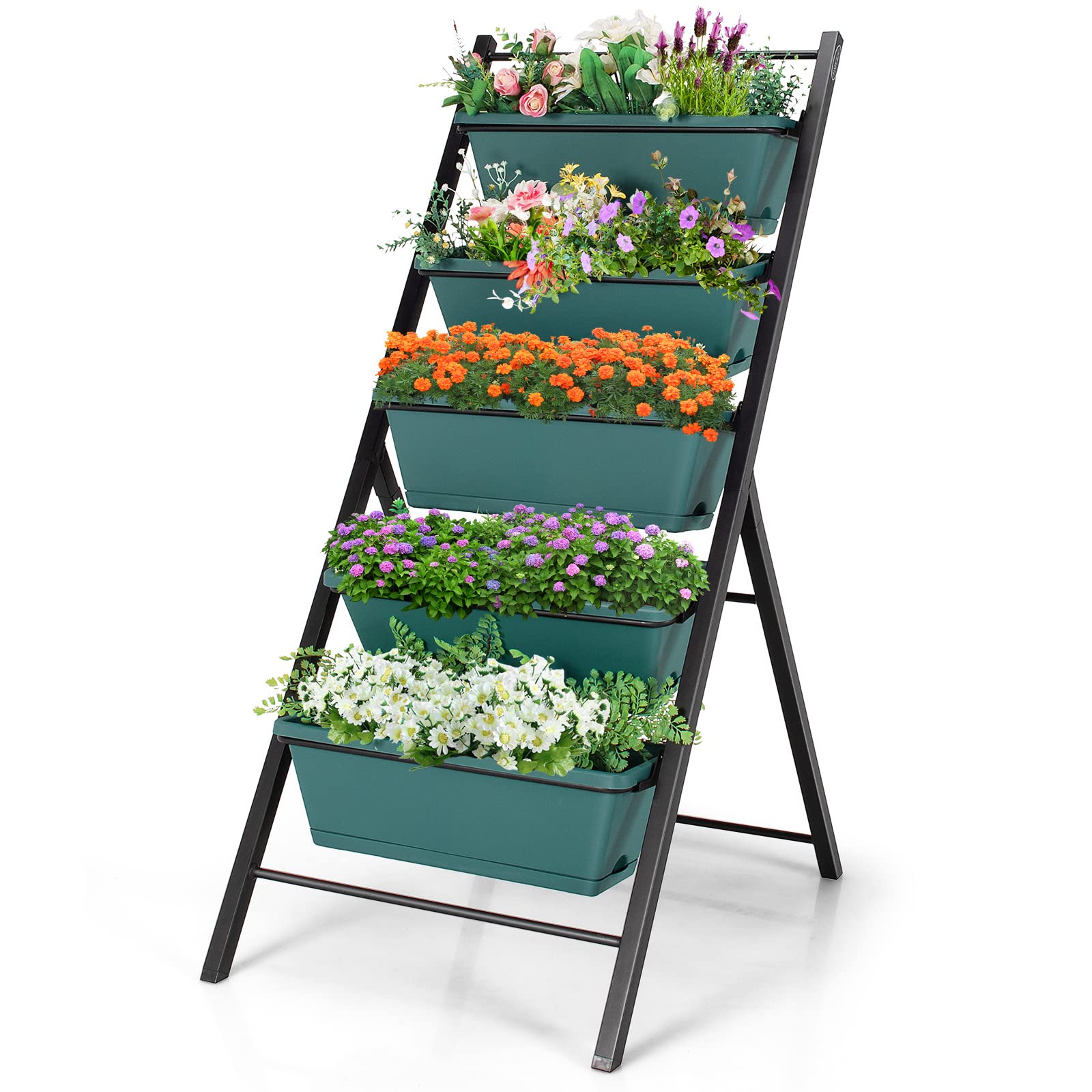Safstar 5-Tier Vertical Raised Garden Bed - Freestanding Planter with 5 Container Boxes for Vegetables, Fruits, Flowers & Herbs - Indoor & Outdoor Use - Perfect for Small Spaces, Balconies & Patios (Green, 1)