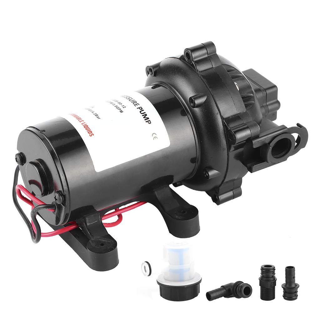 12V Fresh Water Pressure Diaphragm Pump with 60 PSI & 5.0 GPM Flow - Self Priming RV Marine Boat Sprayer Pump with Pressure Switch - Perfect for Caravan, Agricultural Spraying, and Portable Water Systems
