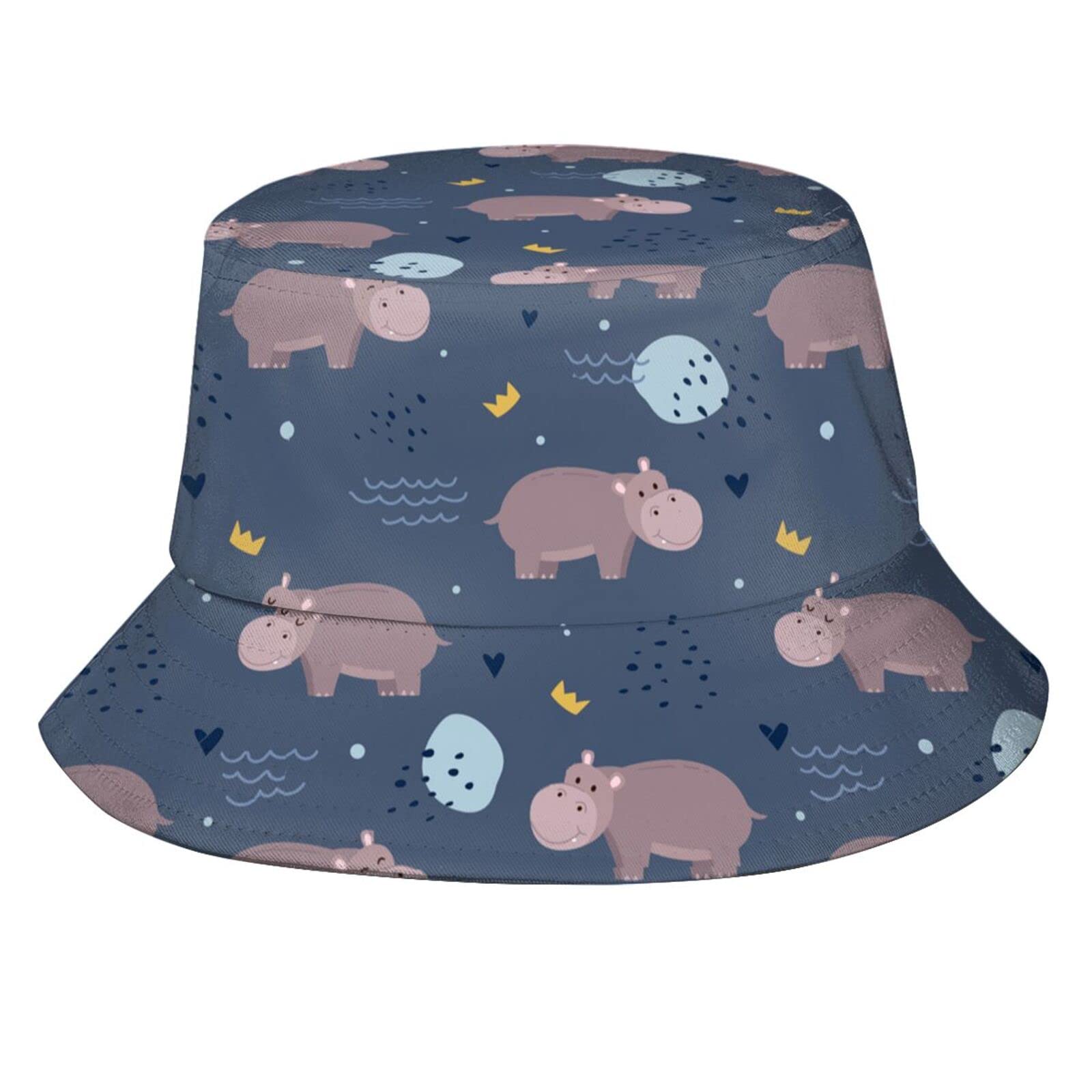Cute Hippo Bucket Hat - Animal Print Sun Hat for Women & Men - Lightweight Fisherman Hat for Beach, Outdoor, Travel & Happy Muharram Celebrations