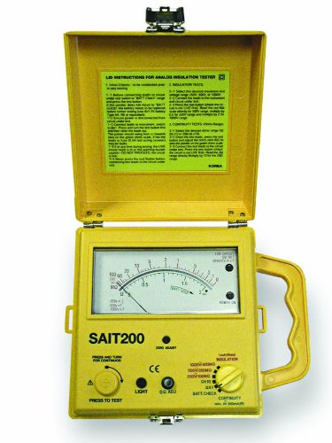 TPI SAIT200 Analog Insulation Resistance Tester - 400 Megaohms, 1000V Voltage, Large Scale Display with Backlight | Perfect for Electricians, HVAC Technicians & Industrial Maintenance