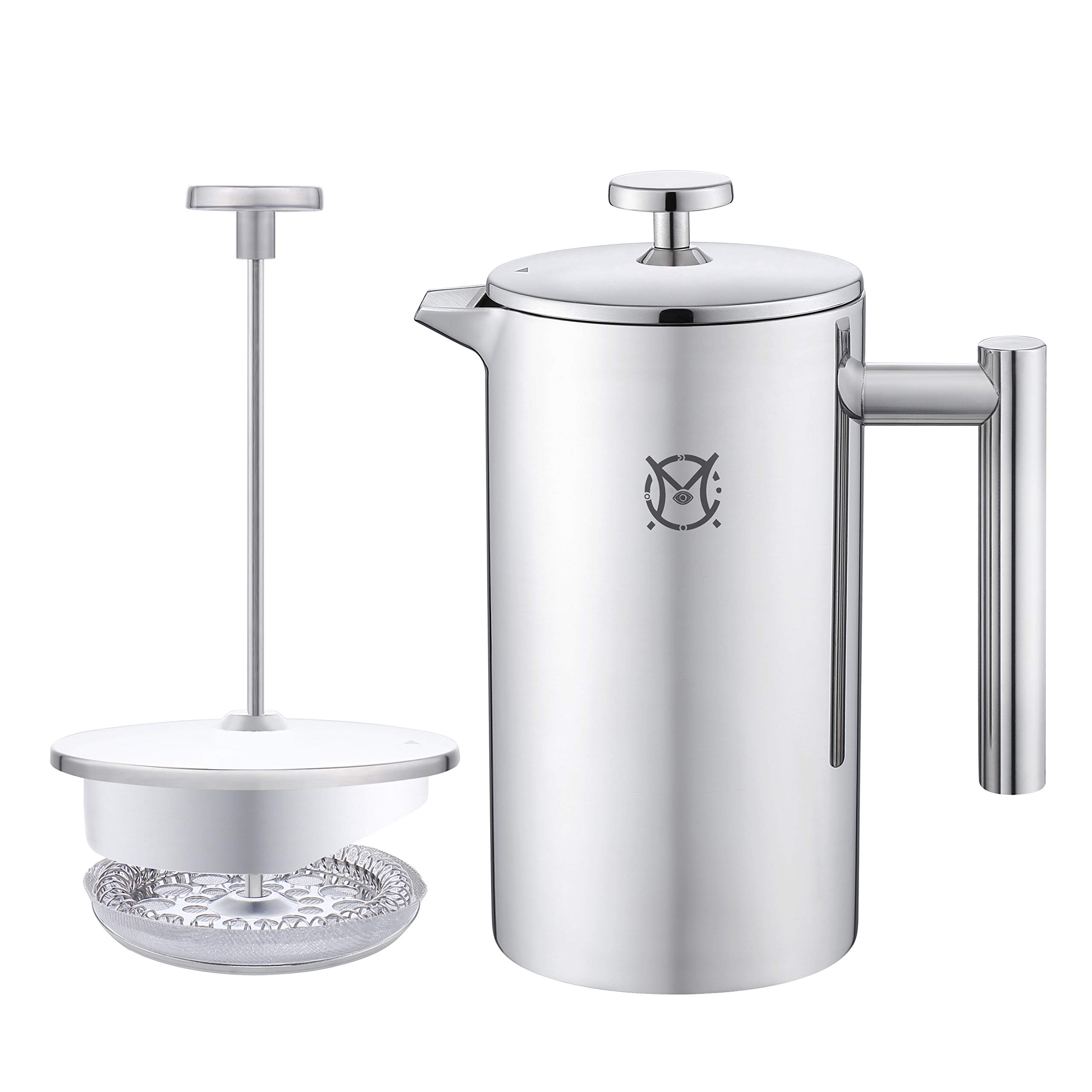 Premium Stainless Steel French Press Coffee Maker – 2 Cup (750ml/24oz) Double Walled Insulated Design for Hotter Coffee – Perfect for Home, Office & Camping Use