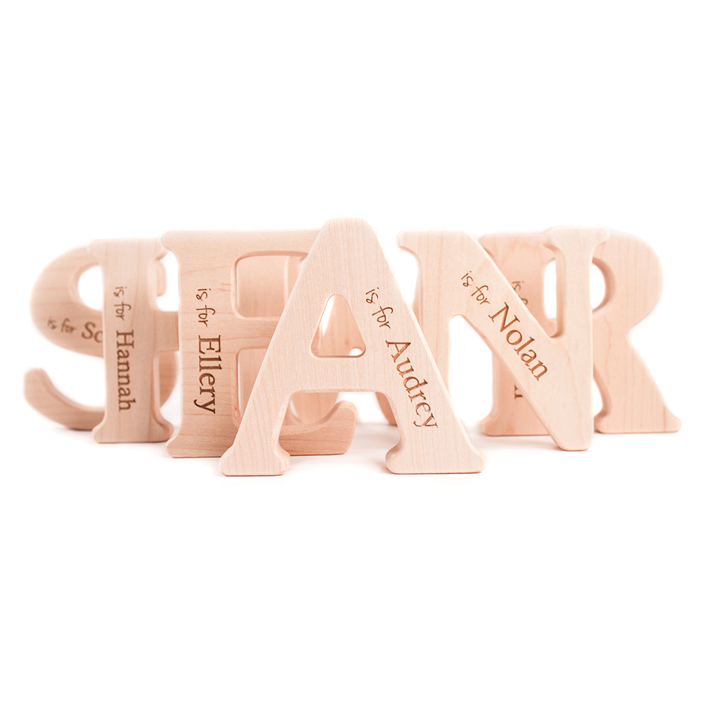 Organic Wooden Teethers for Babies - Natural & Safe Teething Toys for Infants - Smiling Tree's Letter Wood Teethers - Perfect for Soothing Sore Gums & Early Learning Play