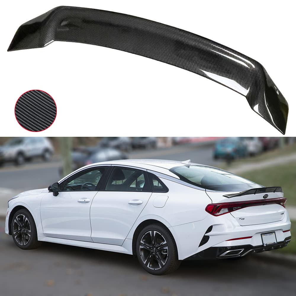 Carbon Fiber Look Rear Trunk Spoiler for 2021-2023 KIA K5 Optima - Highkick Style Duckbill Spoiler Wing - Enhances Aerodynamics & Sporty Appearance - Perfect for Car Enthusiasts & Street Racing Style