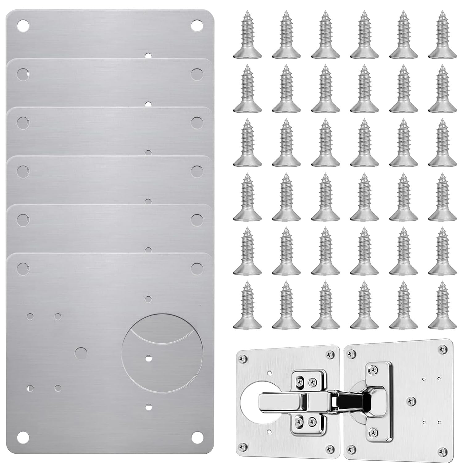 Premium Stainless Steel Cabinet Hinge Repair Kit - 6 Pack Hinges & Fixing Plates for Kitchen Cupboards, Locker Doors & Furniture - Quick Easy Replacement for Loose or Broken Hinges - Ideal for Home, Office & Commercial Use
