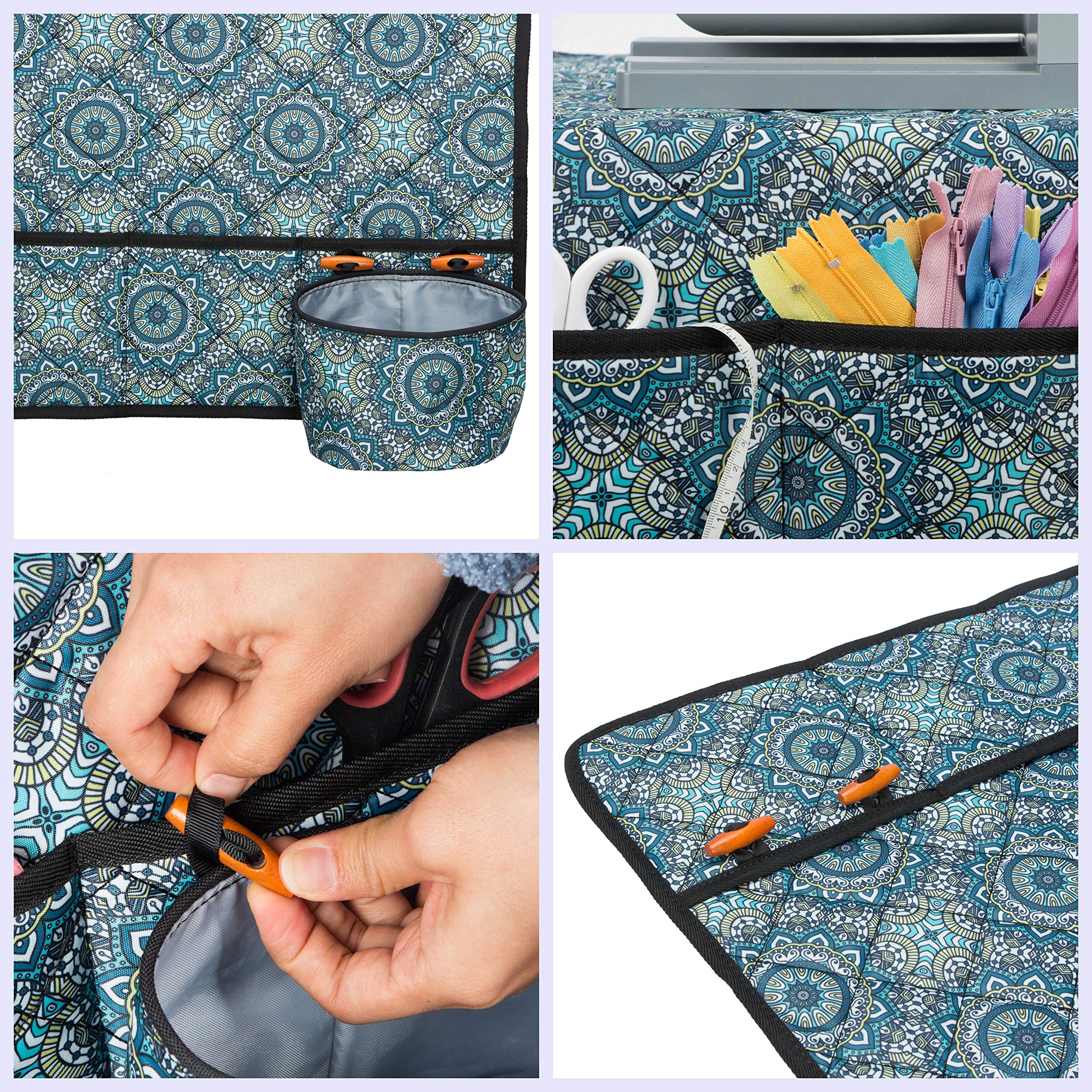 PACMAXI Sewing Machine Pad for Table with Pockets - Non-Slip Quilting Mat with Storage Organizer for Needles, Thread & Accessories (Mandala Pattern) - Perfect for Sewing, Quilting & Crafting Workspaces