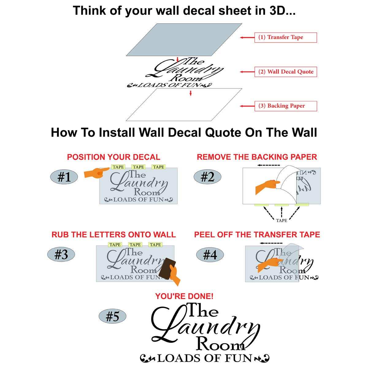 Loads of Fun Laundry Room Wall Decal - Removable Vinyl Quote Sticker for Home Decor (28