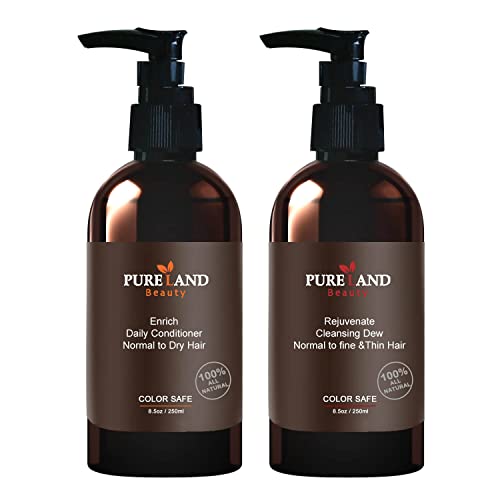 Pureland Shampoo and Conditioner Set (8.5 oz Each) - Sulfate-Free, Organic & Color Safe for Scalp & Hair Rejuvenation | Salon-Quality Deep Treatment for Daily Hair Care at Home