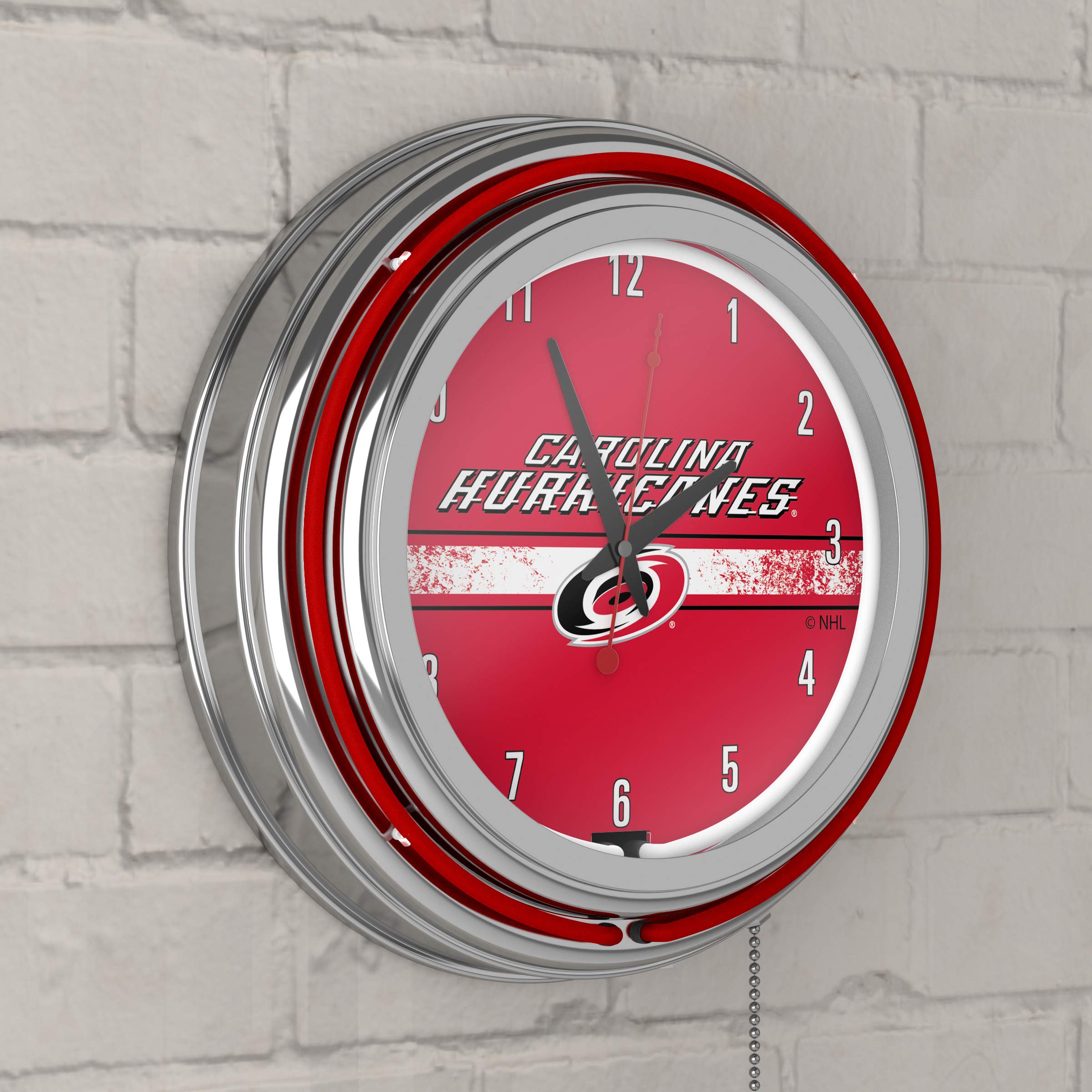 NHL Carolina Hurricanes Chrome Double Rung Neon Clock - Officially Licensed Hockey Room Decor for Game Nights & Man Cave