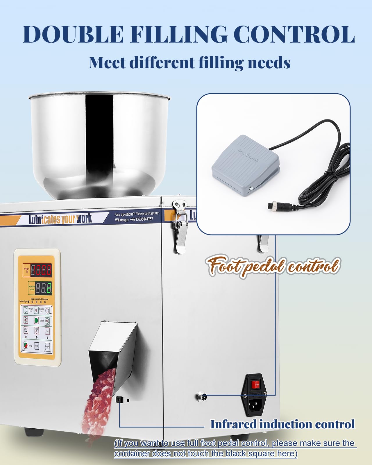 Automatic Powder Filling Machine 100g - Precision Particle Weighing Filler for Tea, Seeds, Grains & Glitters - Foot Pedal Control 110V - Perfect for Small Business Packaging & Home Use