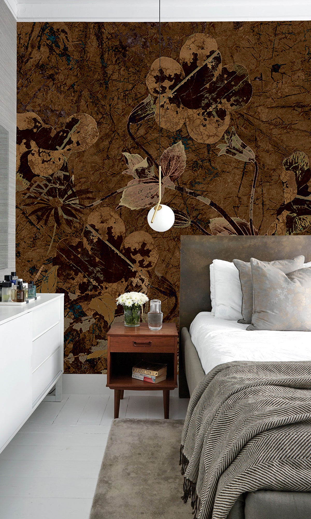 Copper Brown Enchanted Floral Abstract Mural Wallpaper M2562 - Peel and Stick Removable Wallpaper for Living Room, Bedroom, Nursery Decor
