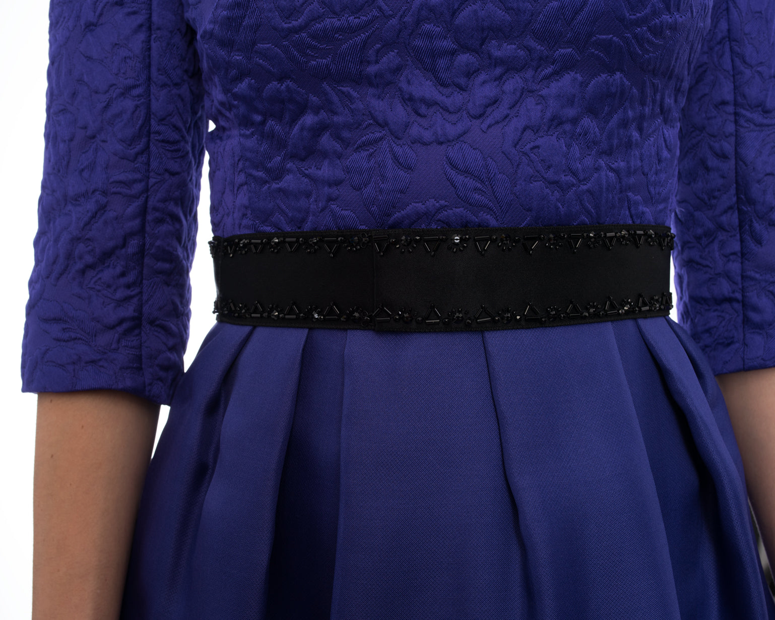 Christian Dior Purple Silk Dress with Black Beaded Belt - Elegant Evening Gown for Women, Perfect for Weddings, Galas & Special Occasions