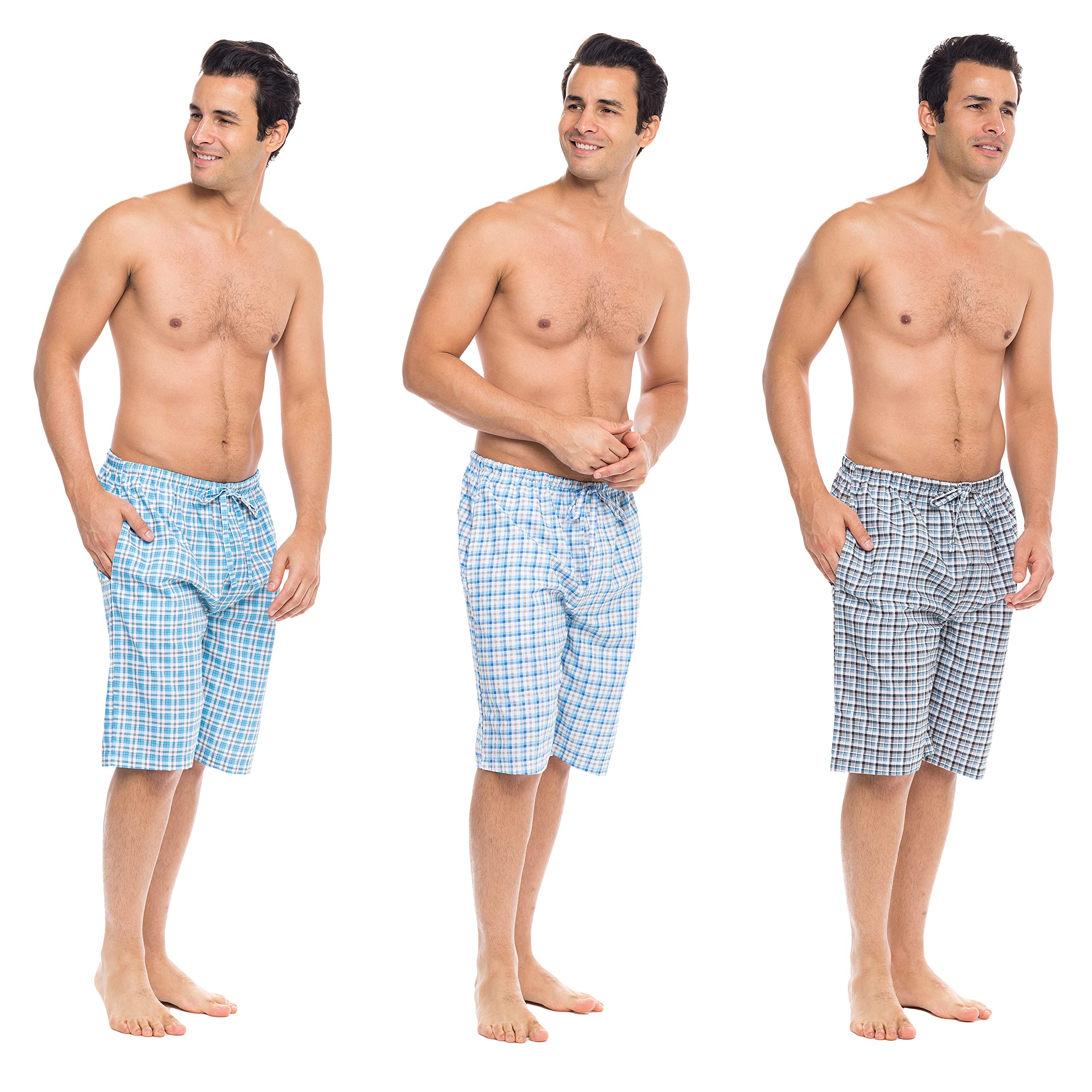 Men's Comfortable Lounge Pajama Sleep Shorts with Drawstring & Pockets - Soft Woven Jam Dorm Shorts (3-Pack) - Perfect for Sleeping, Lounging at Home, and Summer Vacation