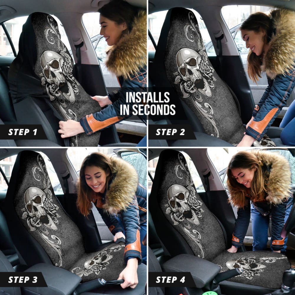 Floral Skull Car Seat Covers - Custom Design for Unique Style | Perfect Gift for Car Enthusiasts & Gothic Lovers | Durable Protection for Seats