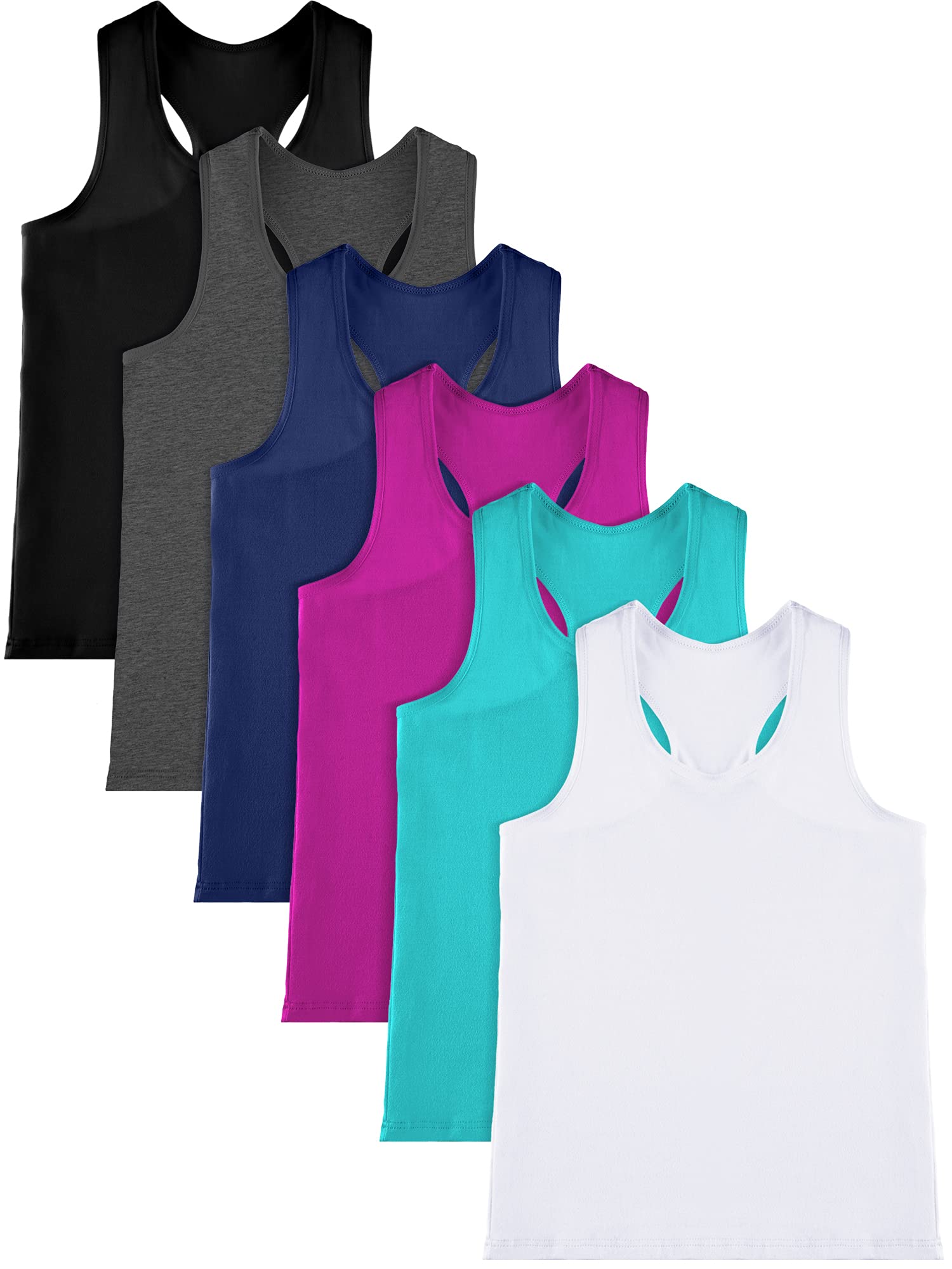 Geyoga 6-Pack Girls Dance Tank Tops - Racerback Crop Tops for Ballet, Gymnastics & Dance | Breathable Sleeveless Performance Wear for Kids & Teens | Perfect for Recitals, Practice & Competitions