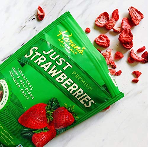 Karen's Naturals Just Strawberries - All Natural Freeze Dried Strawberries, 1.5oz Pouch | Vegan, Gluten Free, No Additives, No Preservatives, No Added Sugar | Healthy Fruit Snacks for Kids, Baking, Smoothies & On-the-Go
