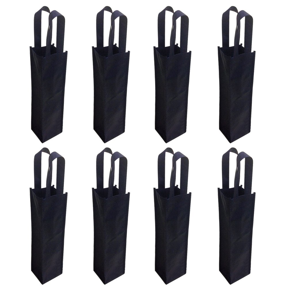 8 Pack Reusable Non-Woven Wine Gift Bags - Eco-Friendly Single Bottle Wine Tote in Black - Perfect for Parties, Weddings & Hostess Gifts