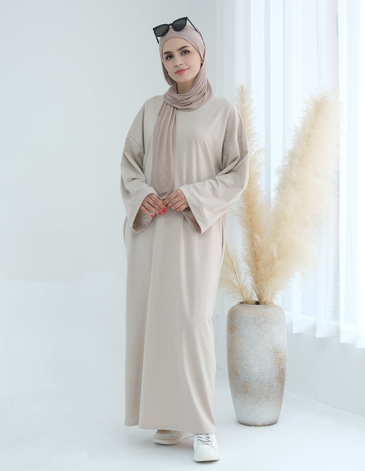 Ava Knit Maxi Dress for Women - Elegant Beige Long Sleeve Flowy Dress for Casual, Party & Wedding Guest Outfits | Perfect for Fall, Winter & Special Occasions