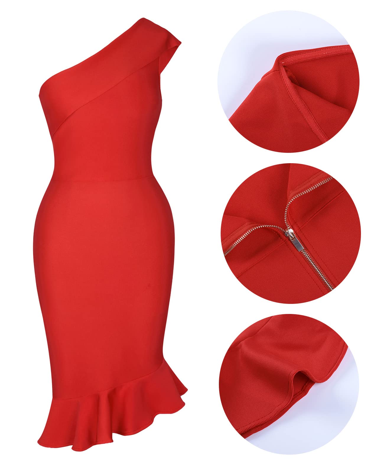 Maketina Women's Sexy One Shoulder Bodycon Bandage Dress - Mermaid Cocktail Midi Dress for Party & Night Out | Trendy 2025 Fashion | Perfect for Club, Date Night & Special Occasions
