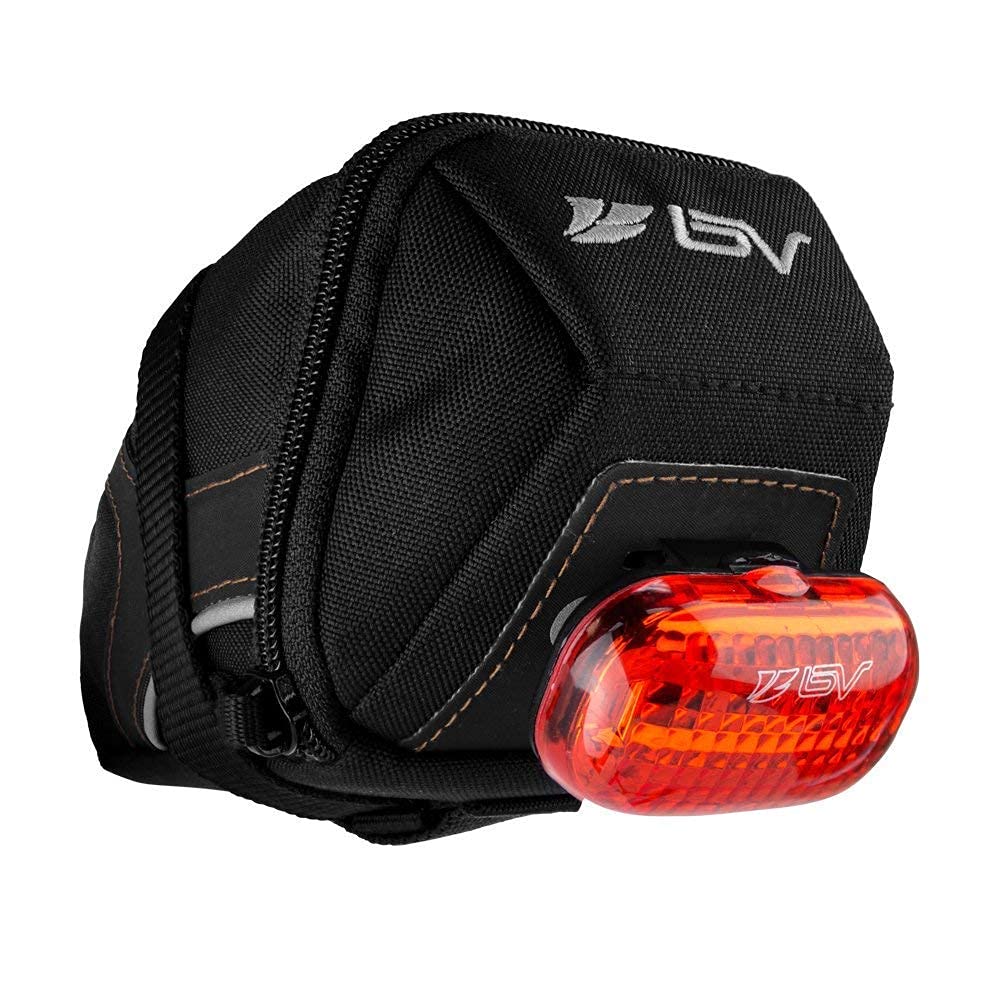 BV Medium Bike Saddle Bag with LED Bike Light Set - Waterproof Cycling Accessories for Commuting, Mountain Biking & Night Rides