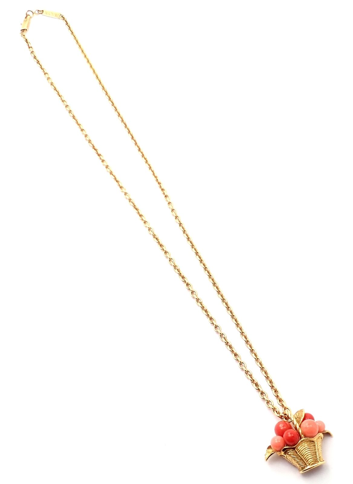 Authentic Van Cleef & Arpels 18k Gold Coral Bead Fruit Basket Pendant Necklace - Luxury Jewelry Gift for Women, Perfect for Weddings, Anniversaries & Special Occasions