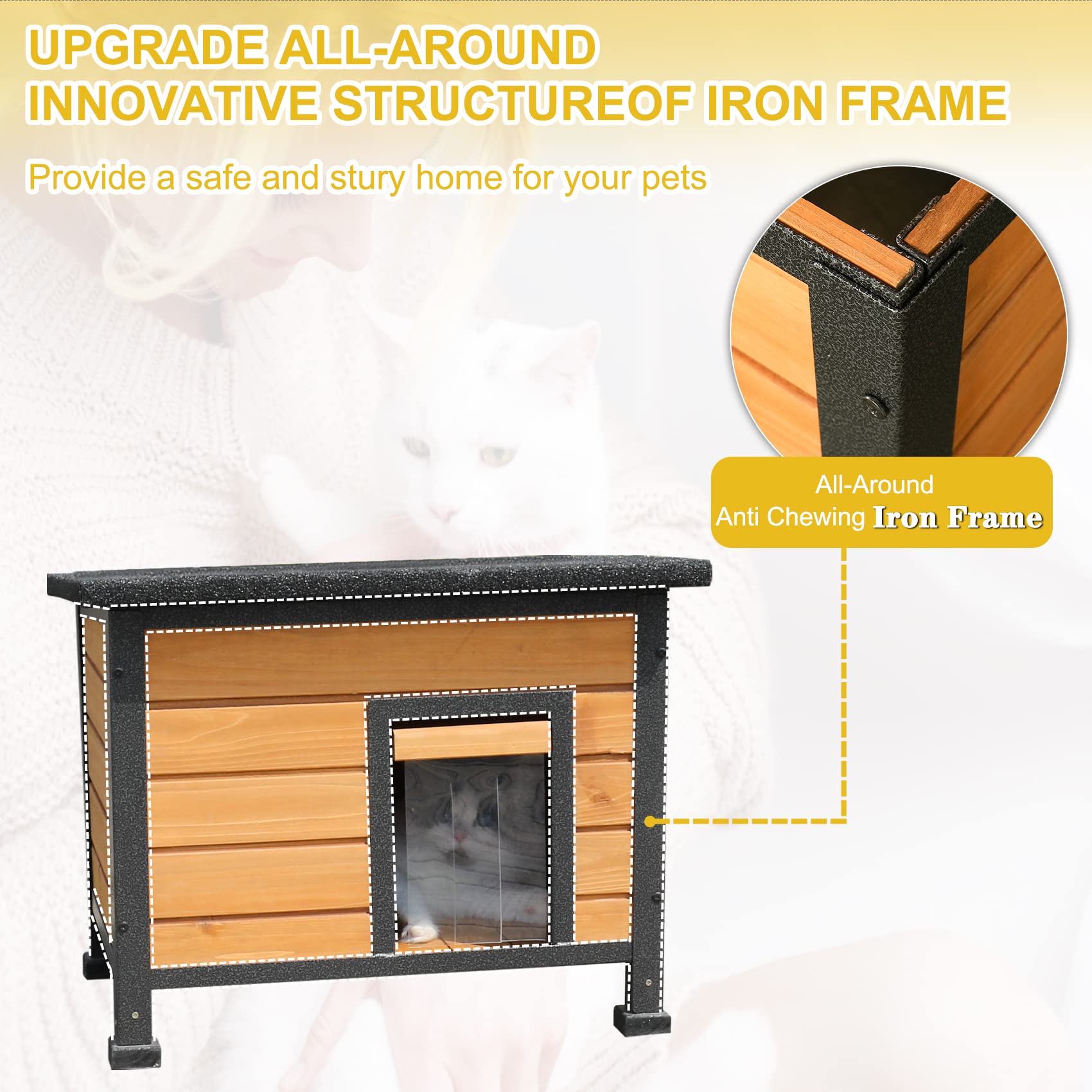 Weatherproof Outdoor Cat House - Insulated Wooden Pet Shelter for Feral Cats & Medium Dogs | Indoor/Outdoor Use for Backyard, Garden & Patio