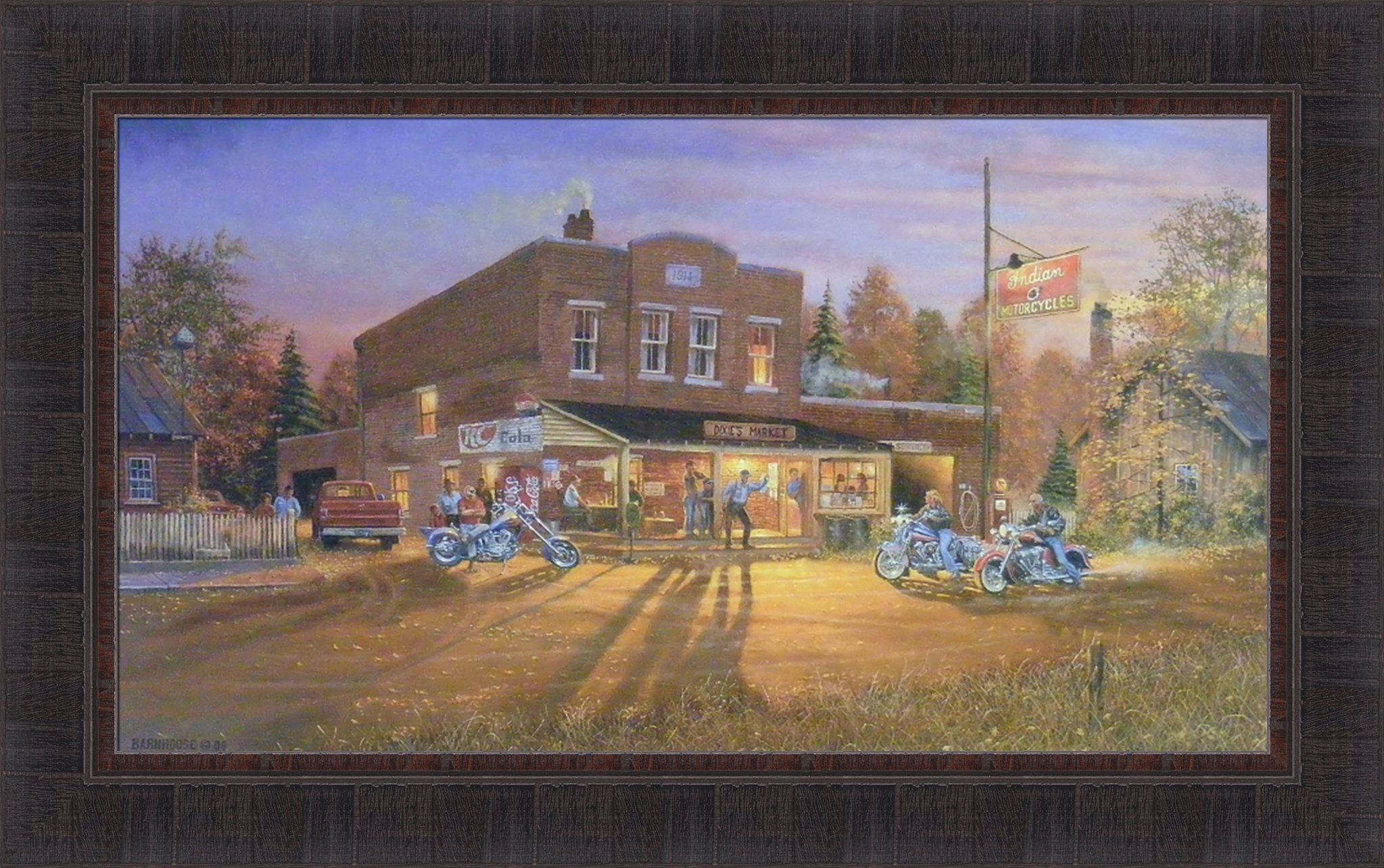 Dave Barnhouse Ready to Ride 18x29 Harley Davidson Motorcycles Framed Art Print - Vintage Americana Wall Decor for Man Cave, Garage & Office