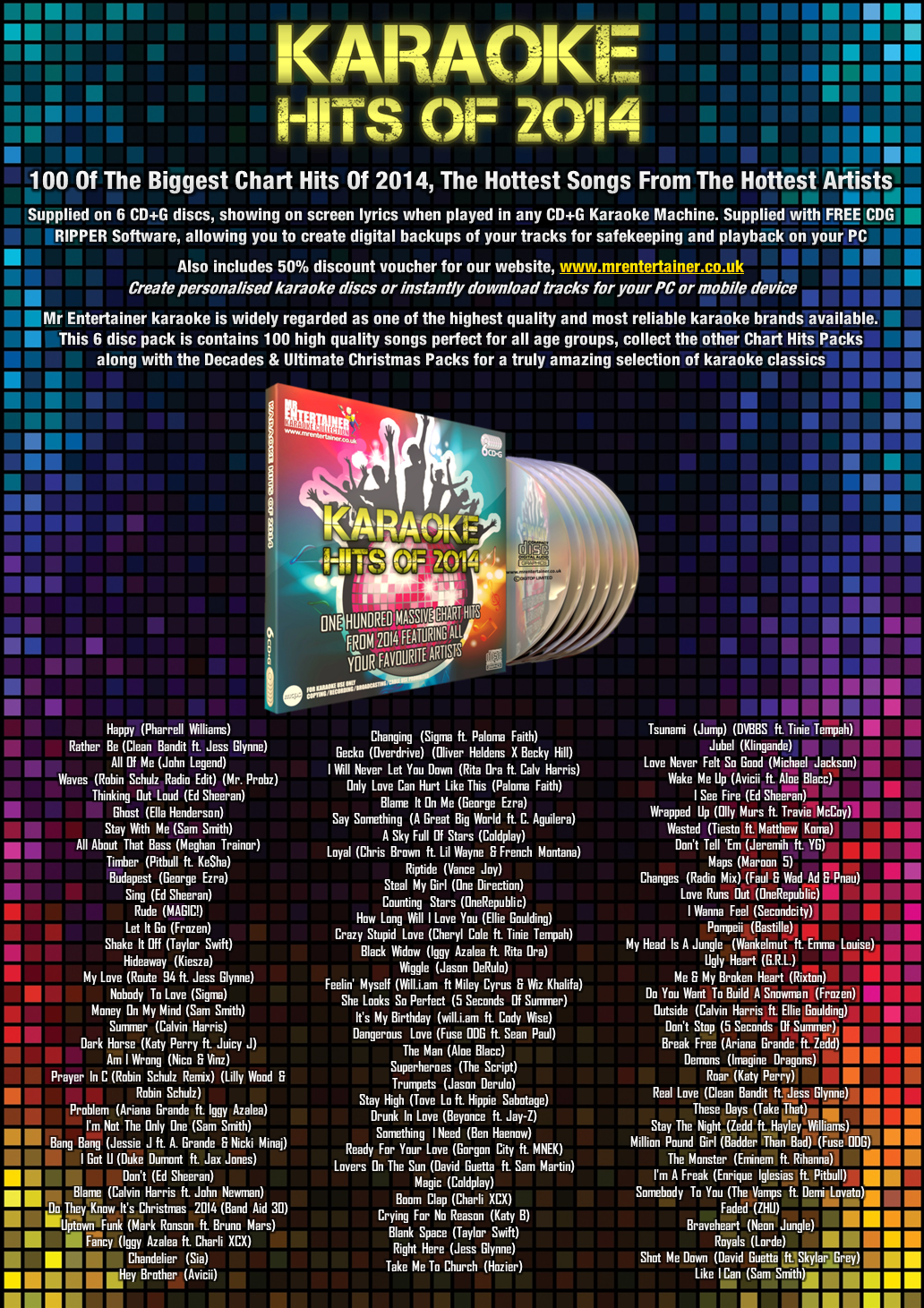 Mr Entertainer Karaoke Hits of 2014 - 100 Popular Songs on 6 CD+G Discs | Perfect for Home Parties, Karaoke Nights & Family Gatherings